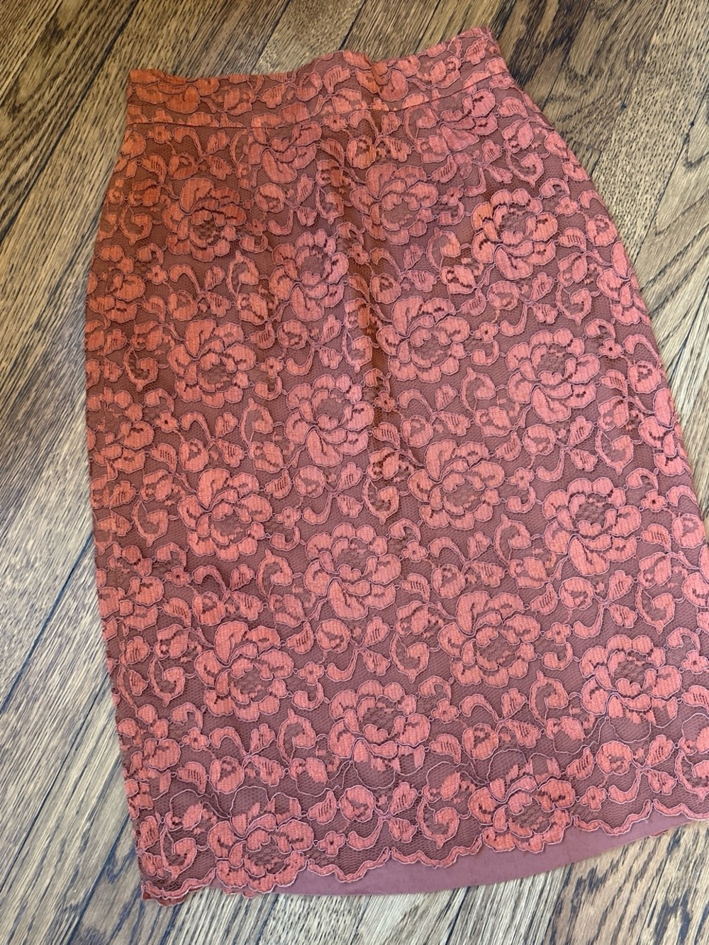Vintage Rust Floral Lace Pencil Skirt - Women